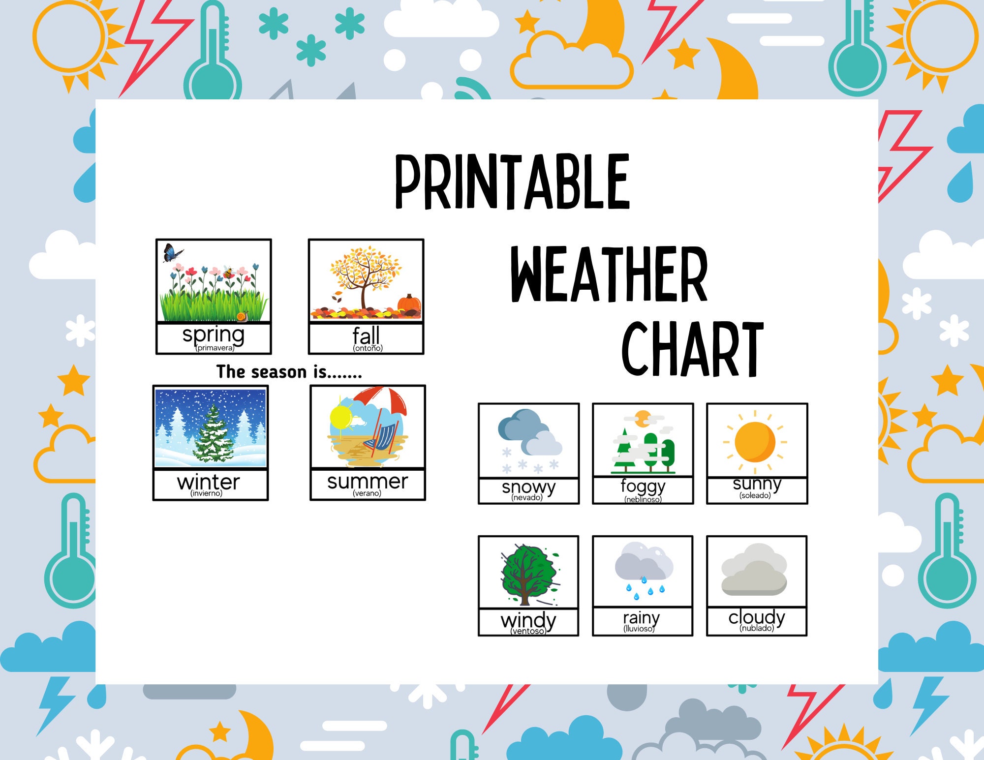 Weather Chart, Circle Time, Preschool Weather Chart, Digital Weather