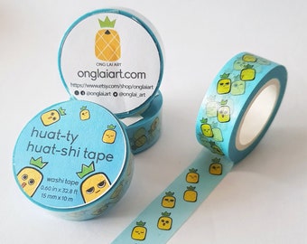 Huat-ty Ong Lai Pineapple Emoji Washi Tape - 15mm x 10m - Cute | Cartoony - Ong Lai Art
