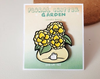 Floral Critters Enamel Pins - Camellia Bunny - Cute | Whimsical | Ong Lai Art