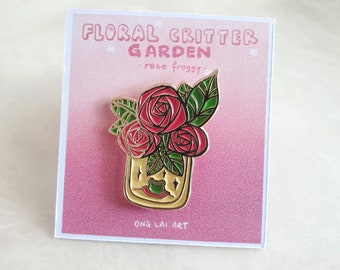 Floral Critters Enamel Pins - Rose Froggy - Cute | Whimsical | Ong Lai Art