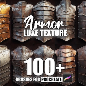 Puede incluir: Una colección de más de 100 pinceles digitales para Procreate, con una variedad de texturas de armadura. Los pinceles están diseñados para crear armaduras realistas y detalladas para el arte digital.