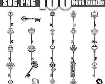 Paquete SVG de llaves antiguas, juego de 100, descarga digital instantánea svg png dxf eps