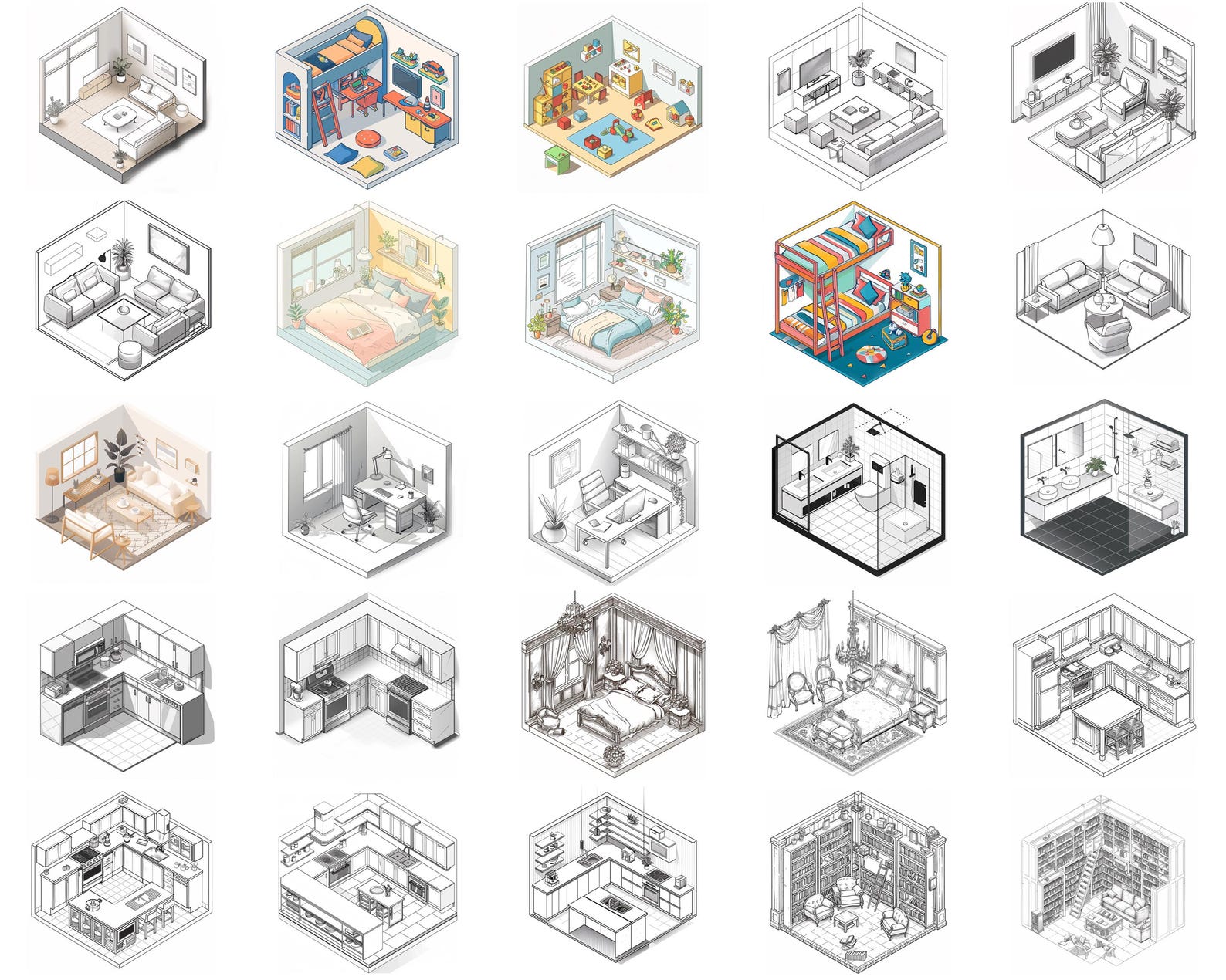 100+ Isometric Room Procreate Brush Set | Procreate Stamp Brushes ...