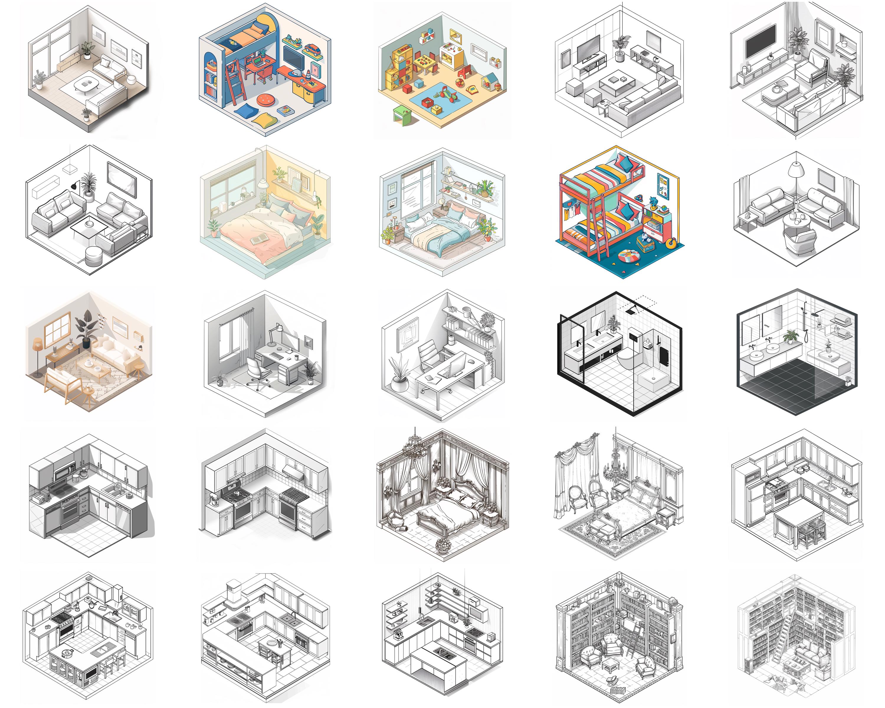 100+ Isometric Room Procreate Brush Set | Procreate Stamp Brushes ...