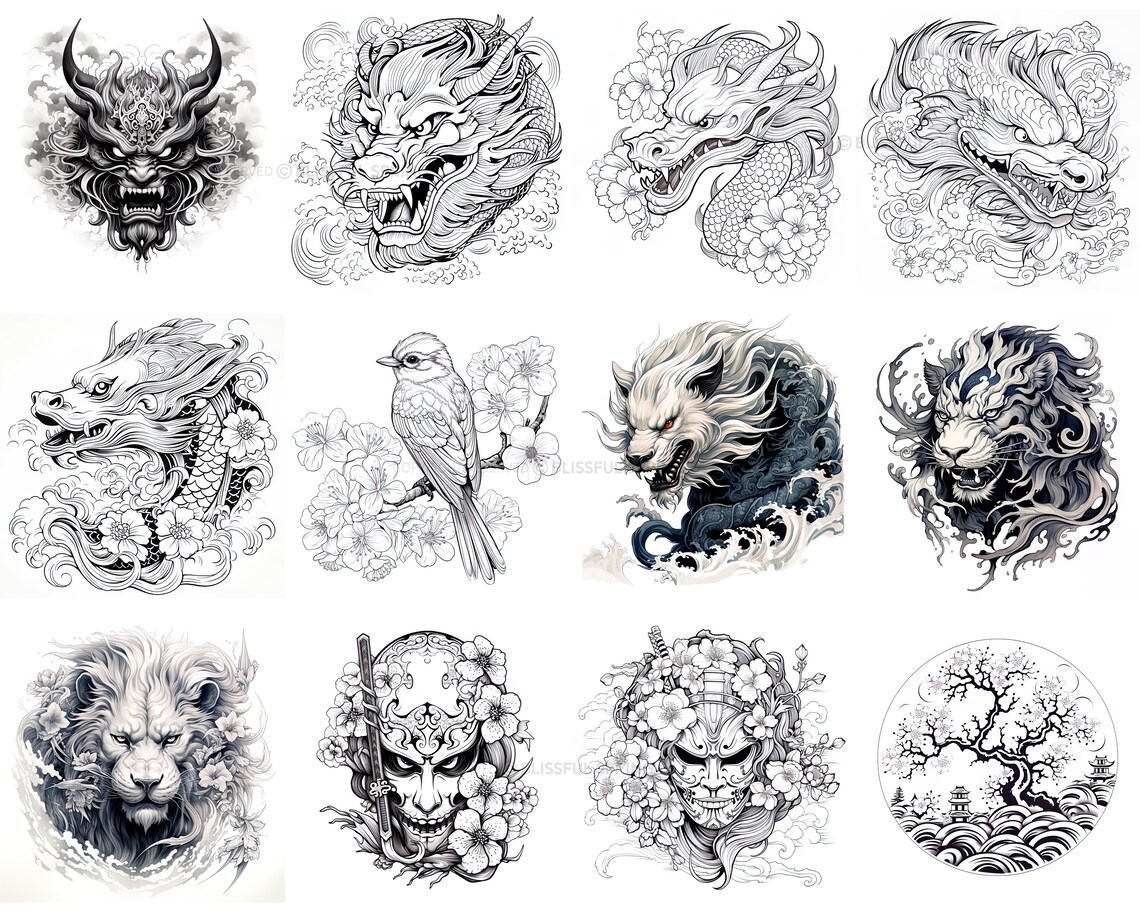 100+ Japanese Tattoo Procreate Brush Set | Unique Tattoo Style Stamp ...