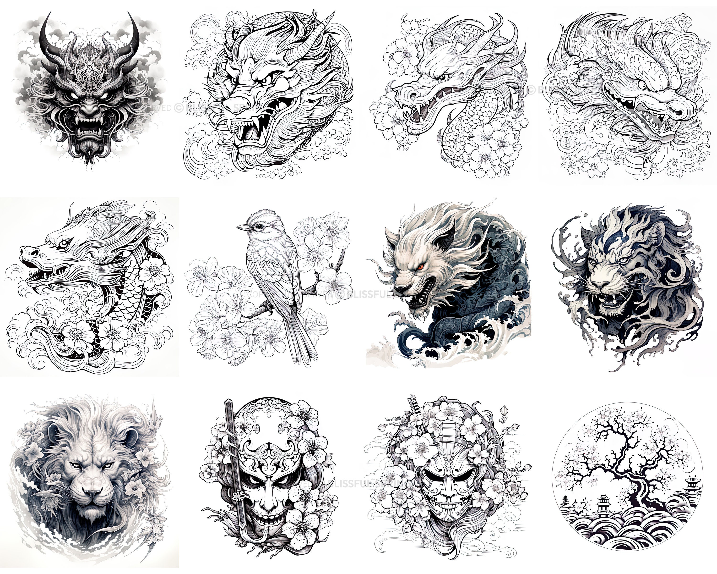 100+ Japanese Tattoo Procreate Brush Set | Unique Tattoo Style Stamp ...