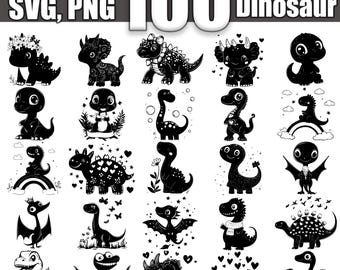 Kawaii Dinosaur SVG Bundle, Set of 100, Instant Digital Download svg png dxf eps