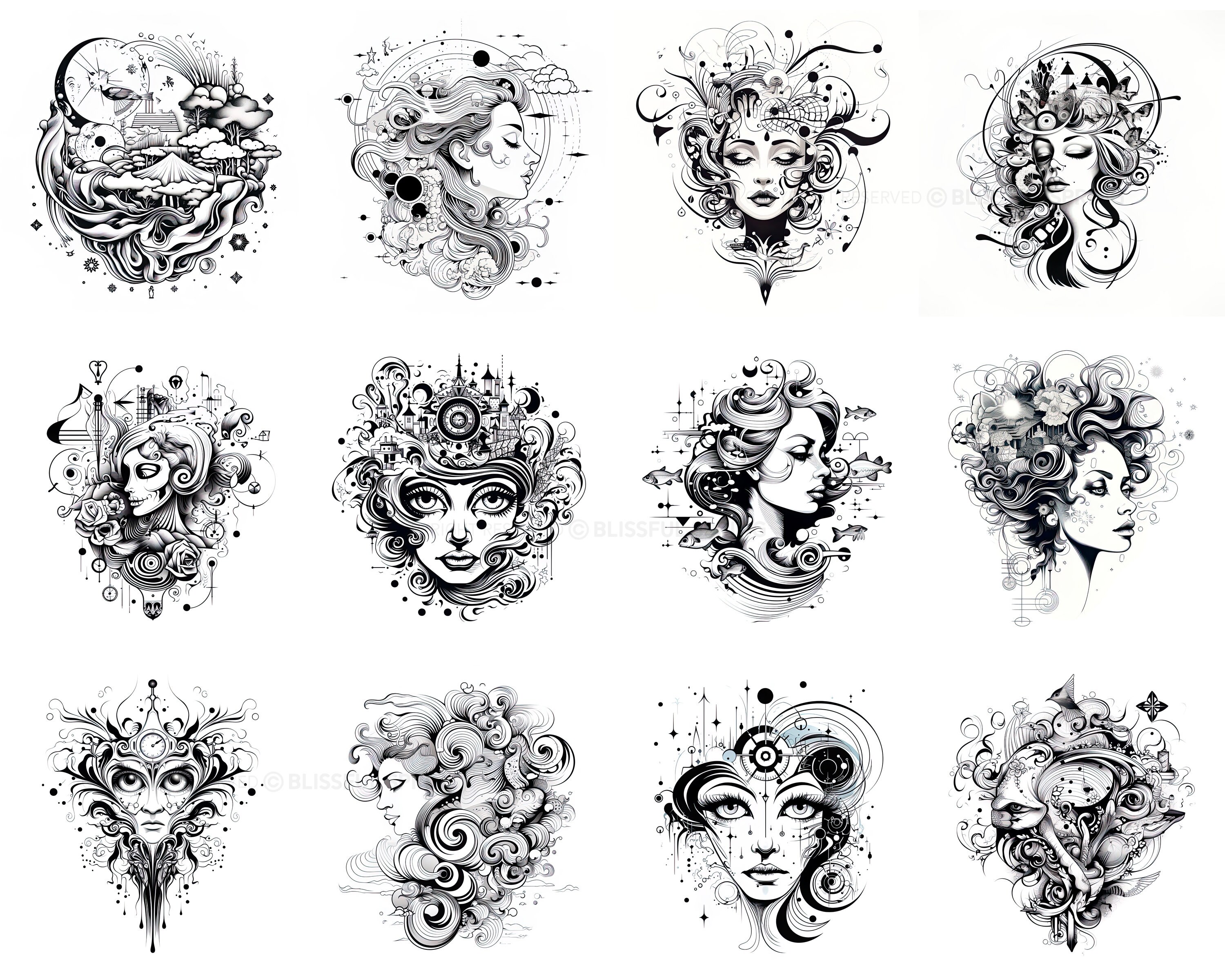 100+ Surrealism Tattoo Procreate Brush Set | Unique Tattoo Style Stamp ...