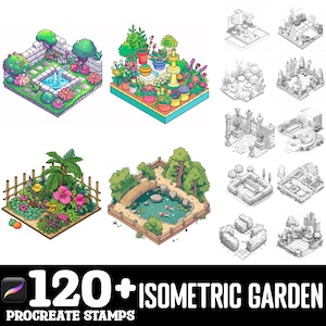 100+ isometrisk trädgårdsborsteset för Procreate | Procreate stämpelborstar | Omedelbar digital nedladdning