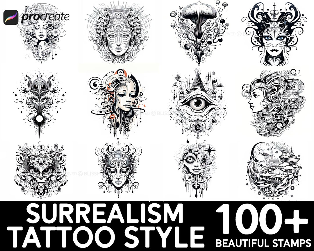 100+ Surrealism Tattoo Procreate Brush Set | Unique Tattoo Style Stamp ...