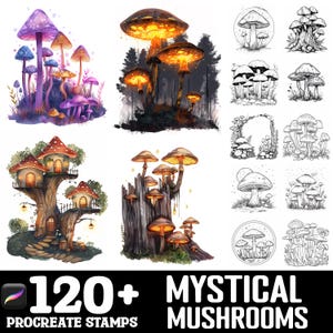 100+ Mystical Mushrooms Procreate Brush Set | Procreate Stamp Brushes | Instant Digital Download