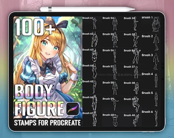 100+ Procreate body Figure stamps, Procreate female realistic full-body, half-body guide brushes