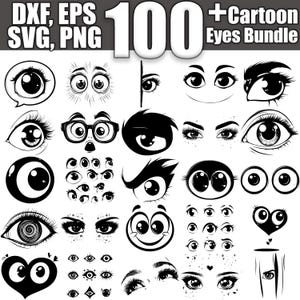 Cartoon Augen SVG Bundle, Set von 100, sofortiger digitaler Download svg png dxf eps