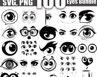 Cartoon Augen SVG Bundle, Set von 100, sofortiger digitaler Download svg png dxf eps