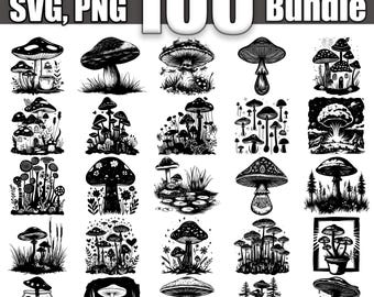 Paddenstoel SVG-bundel, set van 100, instant digitale download svg png dxf eps