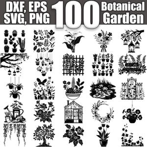 Botanischer Garten SVG Bundle, Set von 100, sofortiger digitaler Download svg png dxf eps