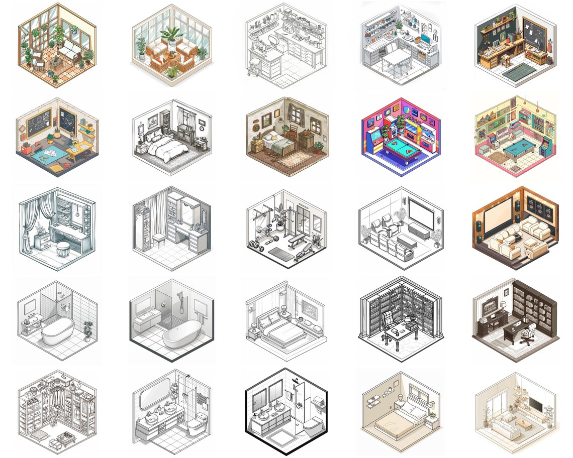 100+ Isometric Room Procreate Brush Set | Procreate Stamp Brushes ...