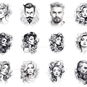100+ Portrait Tattoo Procreate Brush Set | Unique Tattoo Style Stamp ...