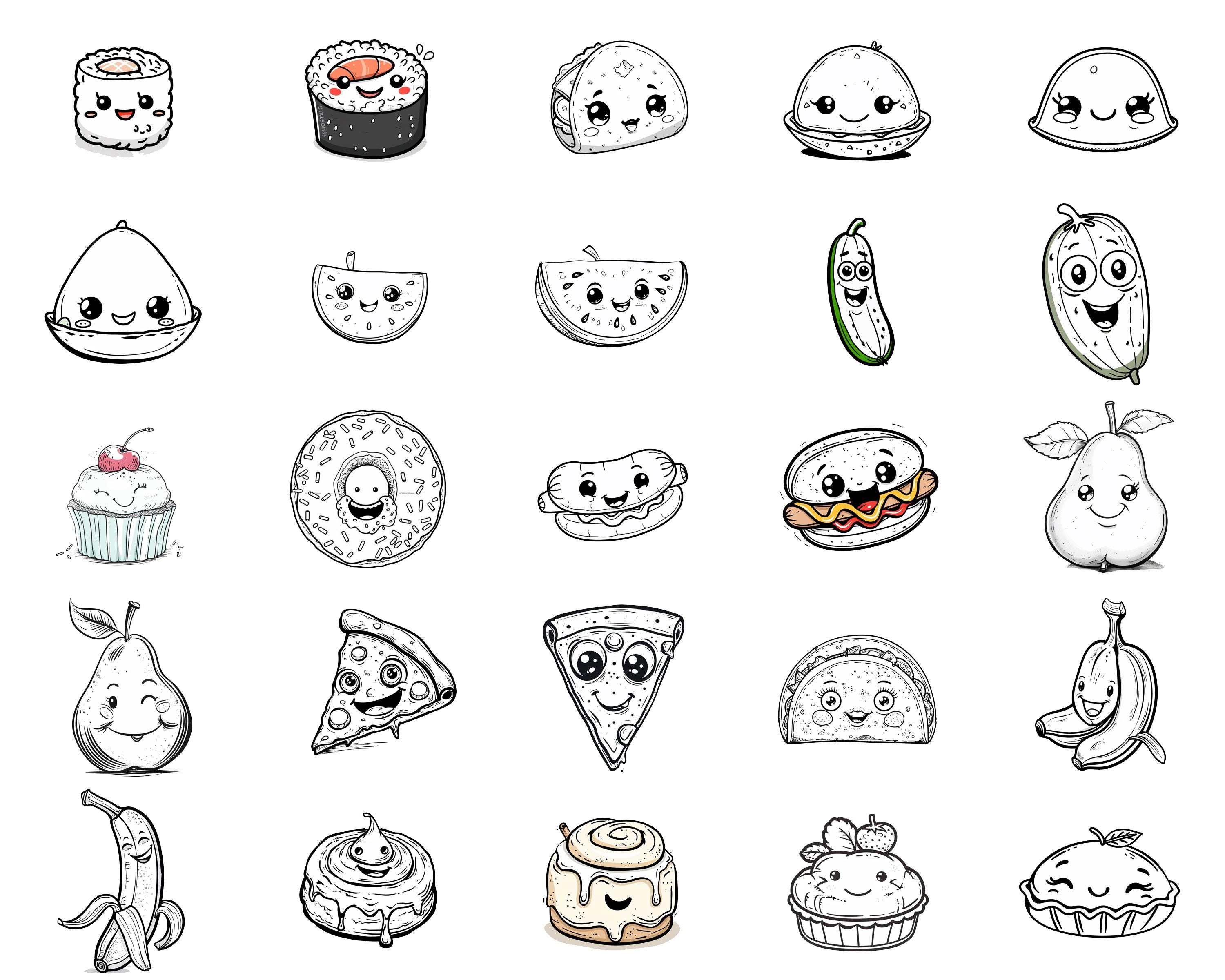 100+ Kawaii Food Items Procreate Brush Set | Procreate Stamp Brushes ...