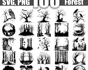 Haunted Forest SVG Bundle, Set of 100, Instant Digital Download svg png dxf eps