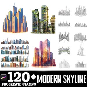 100+ Modern Skyline Procreate Brush Set | Procreate Stamp Brushes | Instant Digital Download