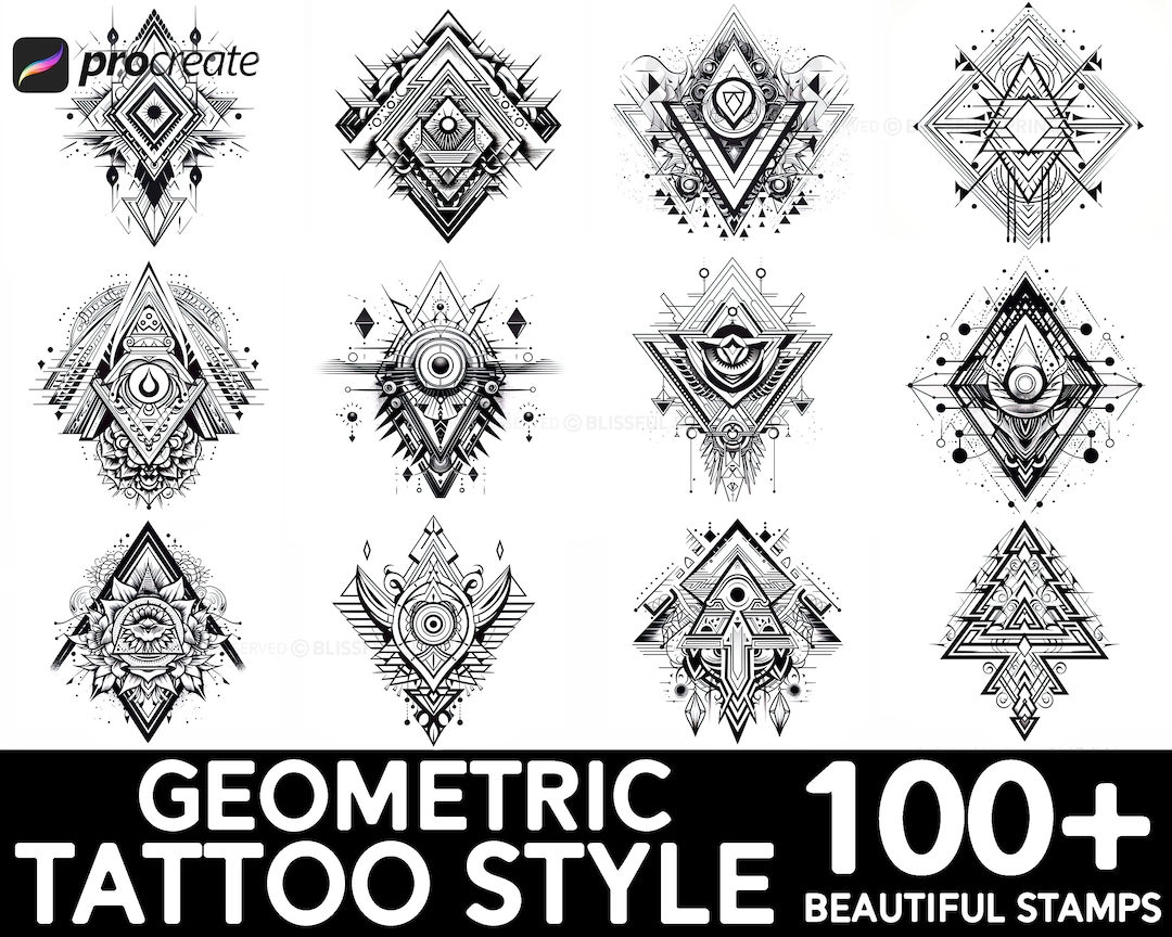 100+ Geometric Tattoo Procreate Brush Set | Unique Tattoo Style Stamp ...