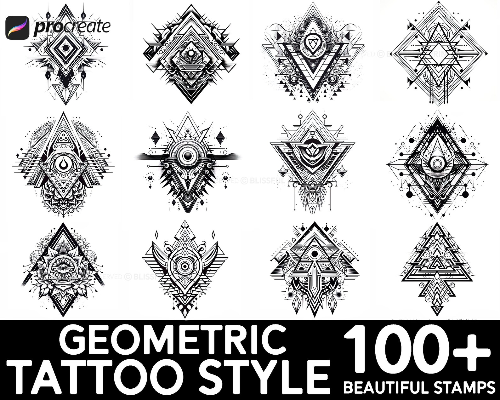100+ Geometric Tattoo Procreate Brush Set | Unique Tattoo Style Stamp ...