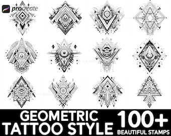 100+ Geometric Tattoo Procreate Brush Set | Unique Tattoo Style Stamp Brushes | Instant Digital Download
