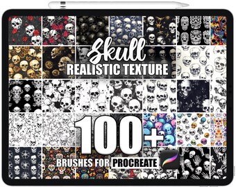 100+ Skull Texture Procreate Brushes: Seamless Patterns (Instant Download)