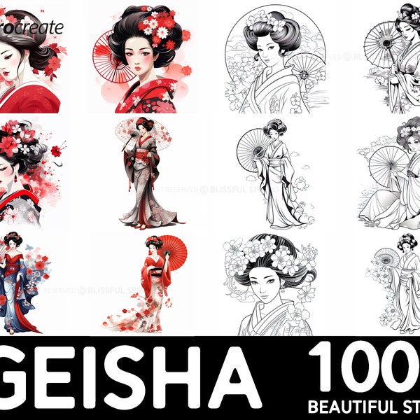 100+ Geisha Procreate Brush Set | Unique Realistic Geisha Stamp Brushes | Instant Digital Download