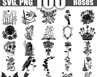 Gothic Roses SVG Bundle, Set of 100, Instant Digital Download svg png dxf eps