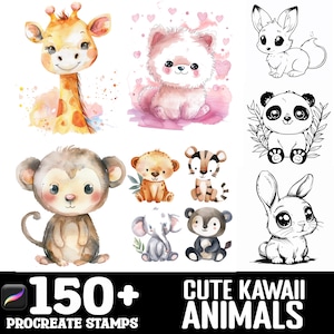 151+ Cute Kawaii Animals Procreate Brush Set | Stamps For Procreate | Instant Digital Download