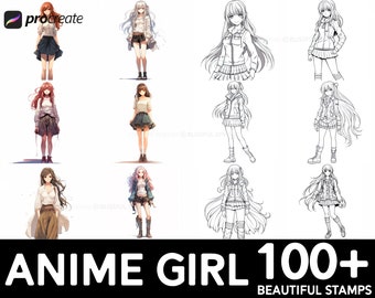 Set de pinceles de chica anime para Procreate: más de 100 sellos únicos (descarga digital)