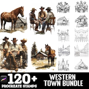 128+ Western Town Procreate Brush Set | Stamps For Procreate | Instant Digital Download
