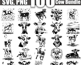 Paquete SVG de vaca feliz, juego de 100, descarga digital instantánea svg png dxf eps
