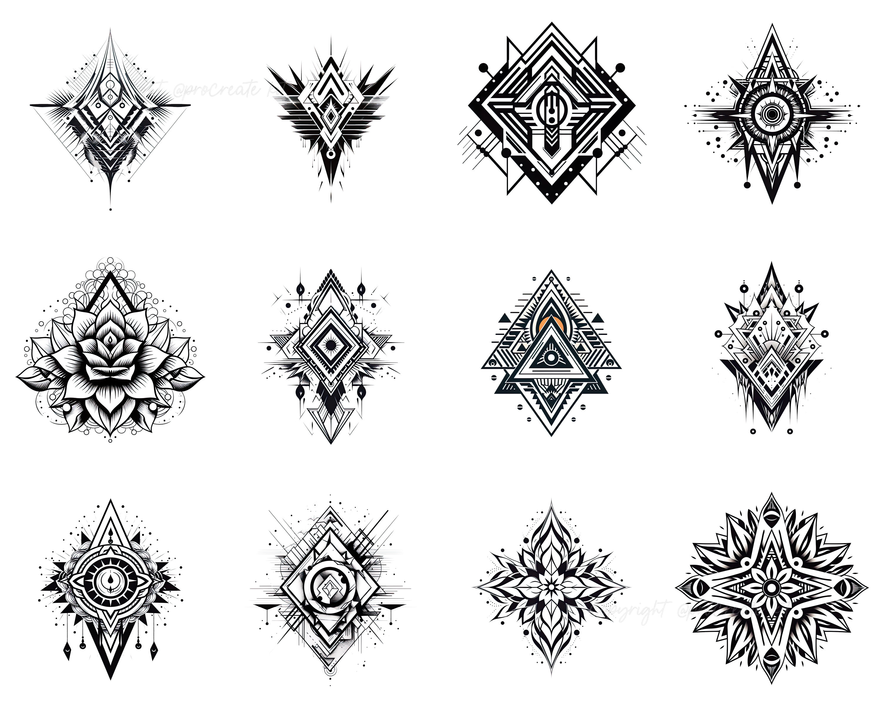 100+ Geometric Tattoo Procreate Brush Set | Unique Tattoo Style Stamp ...