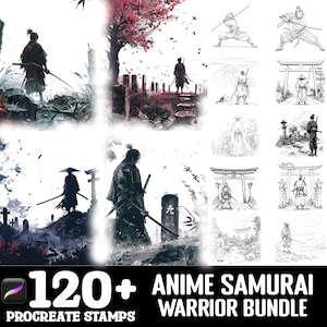 150+ Anime Samurai Warrior Procreate Brush Set | Stamps For Procreate | Instant Digital Download