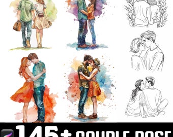 145 Couple Pose Procreate Brush Set | Stamps For Procreate | Instant Digital Download