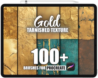 100+ bezoedelde gouden textuur procreate-penselen: naadloze verouderde patronen (directe download)