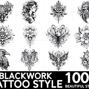 100+ Blackwork Tattoo Procreate Brush Set | Unique Tattoo Style Stamp Brushes | Instant Digital Download
