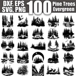 Pine Trees & Evergreen Forest SVG Bundle: 100 Woodland Designs (Digital Download)