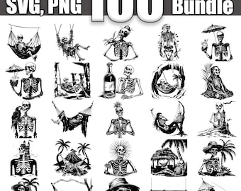 Skeleton in Hammock on a Tropical Island SVG Bundle, Set of 100, Instant Digital Download svg png dxf eps