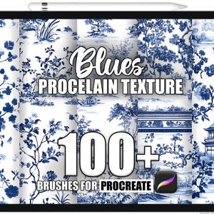 100+ Porcelain Blues Texture Procreate Pattern brushes, Seamless Textures Procreate Brushes, Instant Download