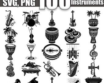 Musical Instruments SVG Bundle, Set of 100, Instant Digital Download svg png dxf eps