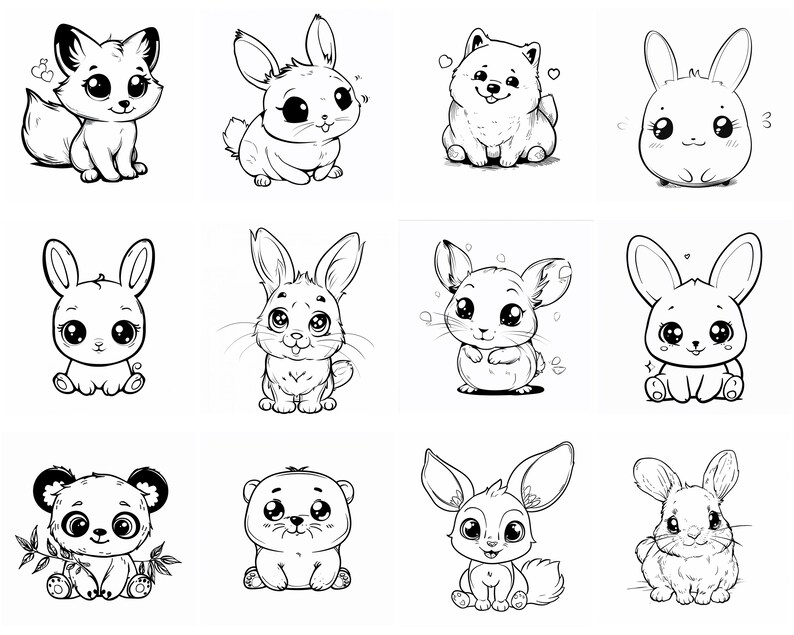 151+ Cute Kawaii Animals Procreate Brush Set | Stamps for Procreate ...