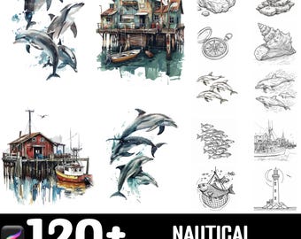 128+ Nautical Elements Procreate Brush Set | Stamps For Procreate | Instant Digital Download