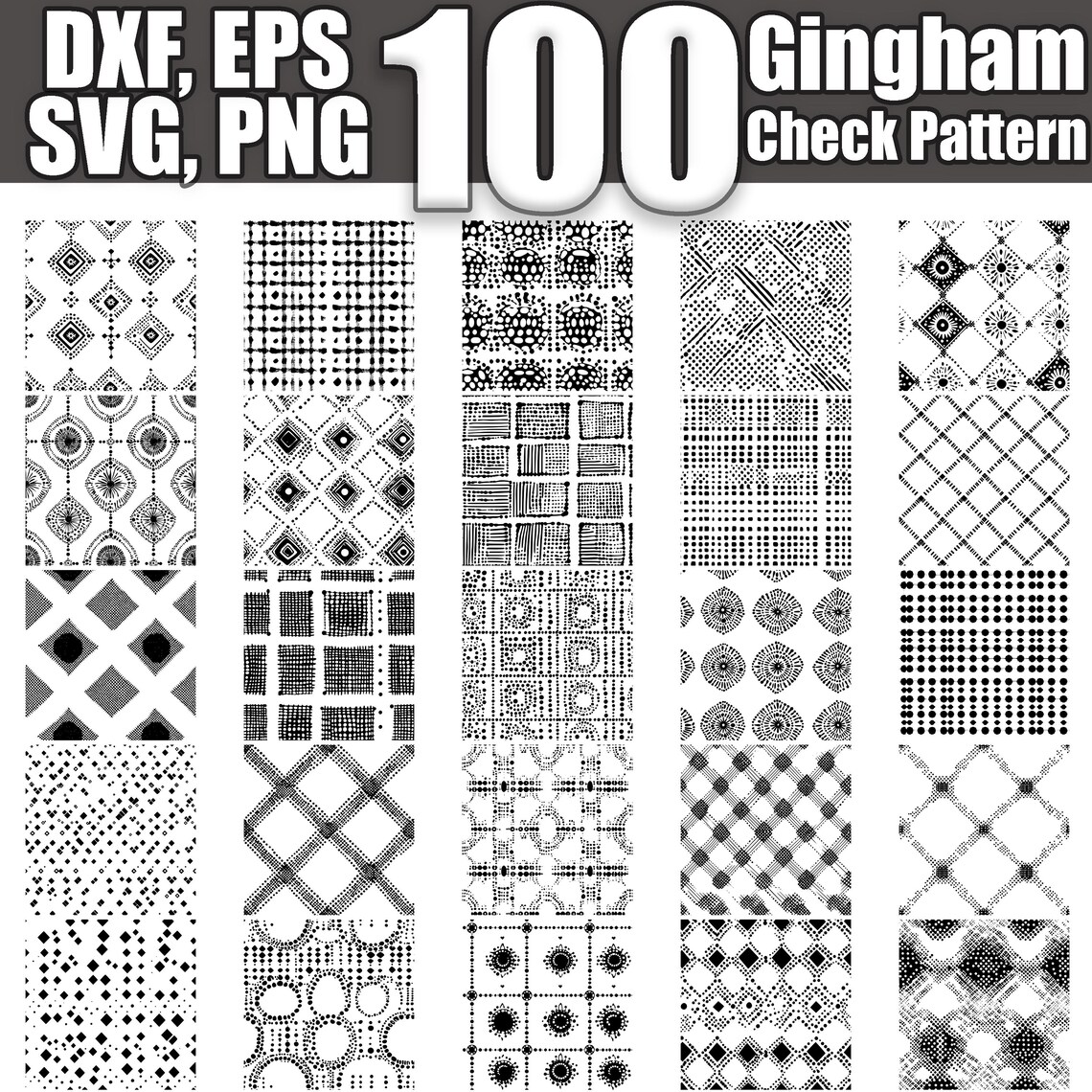 Gingham Check Seamless Pattern SVG Bundle: 100 Designs (digital ...
