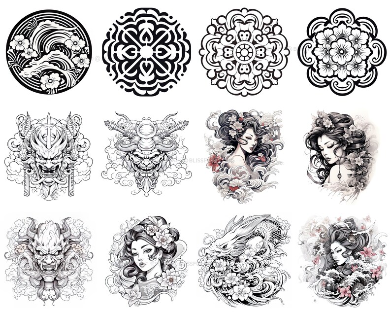 100+ Japanese Tattoo Procreate Brush Set | Unique Tattoo Style Stamp ...