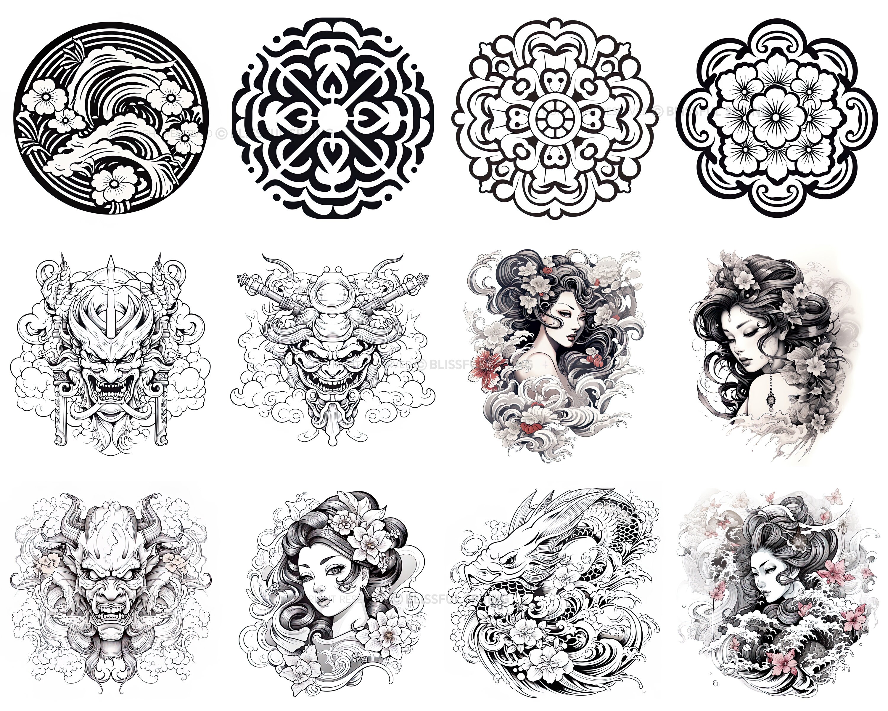 100+ Japanese Tattoo Procreate Brush Set | Unique Tattoo Style Stamp ...