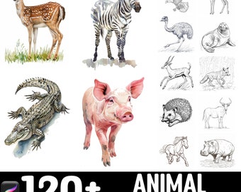 120 dierenborstelset voor het hele lichaam | Postzegels voor voortplanting | Directe digitale download